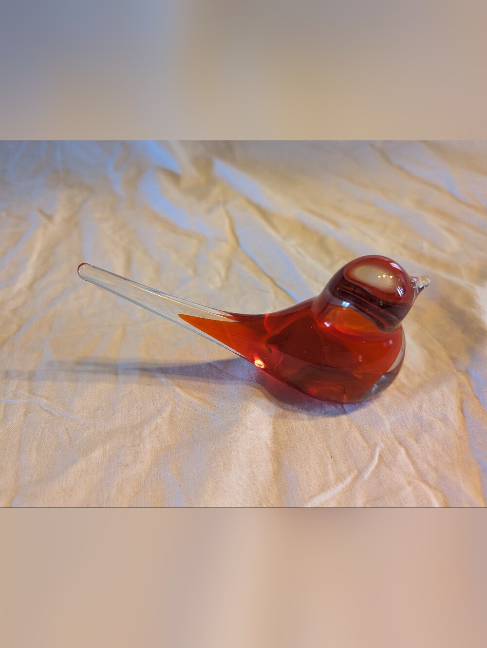 2/40$ Vintage Red Glass Bird Figurine with Clear Tail